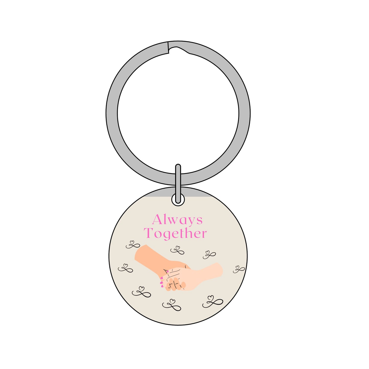 Always Together Round Stainless Steel Keychain