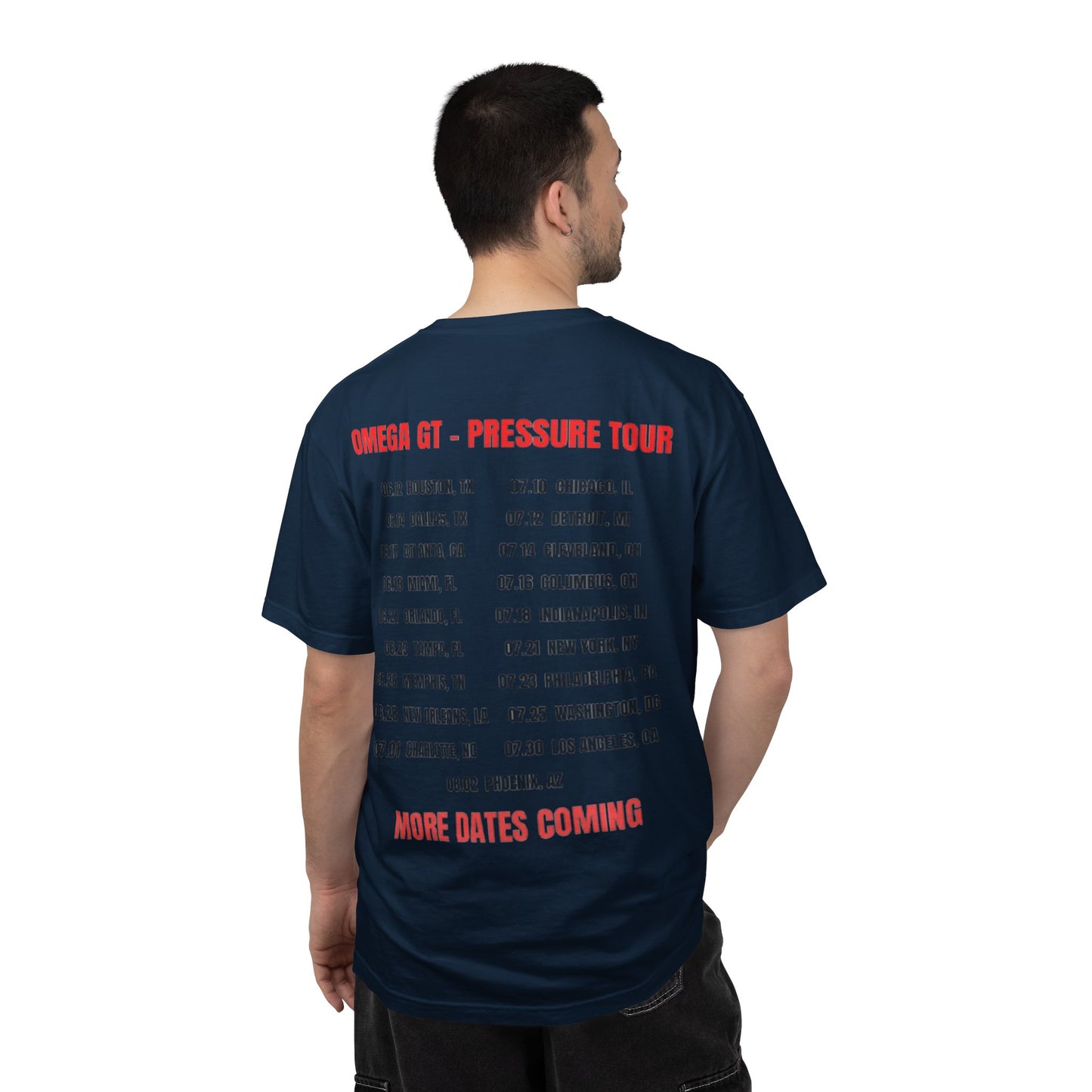 Omega GT "Pressure Tour" T-Shirt — Band Tour Tee with Dates