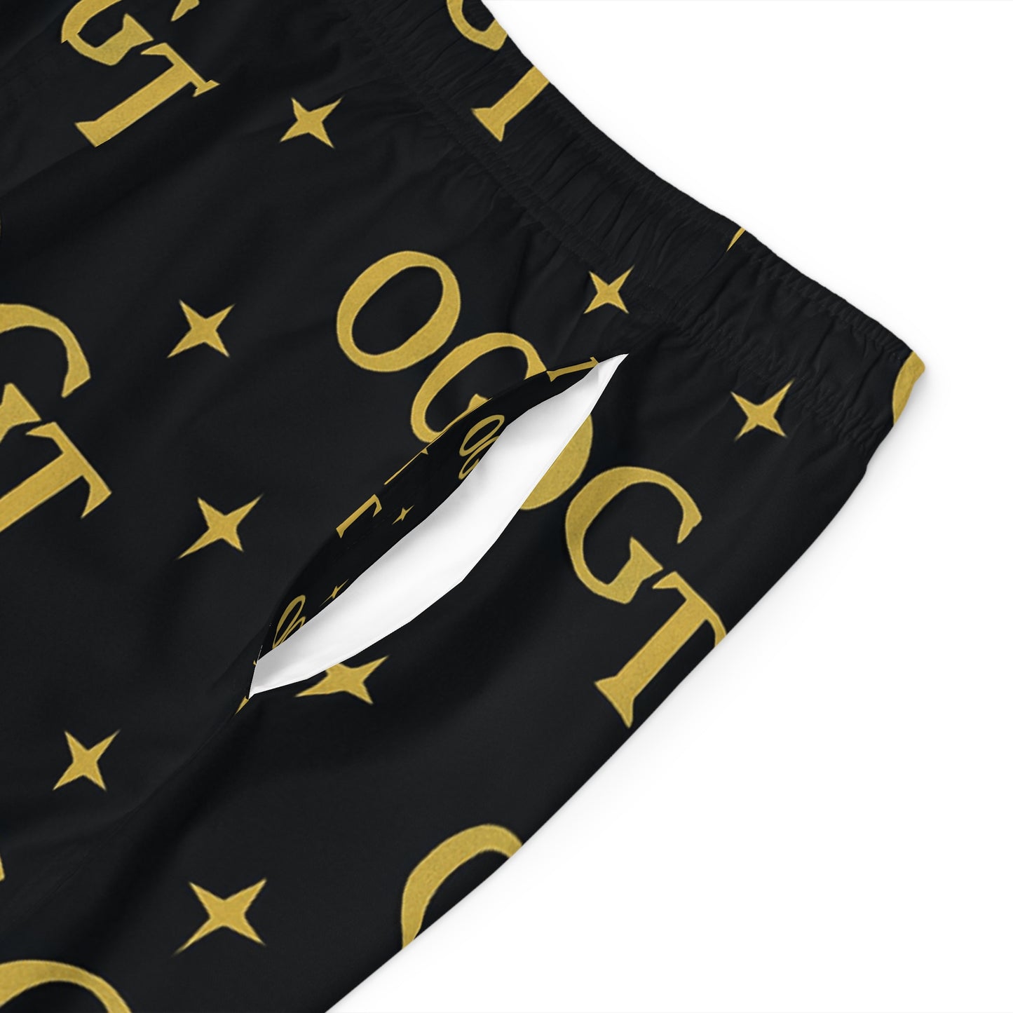Black & Gold 'OGT' All-Over Print Swim Trunks