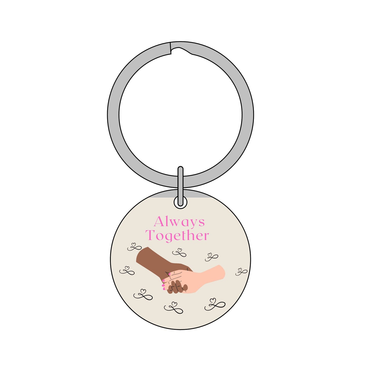 Always Together Round Stainless Steel Keychain