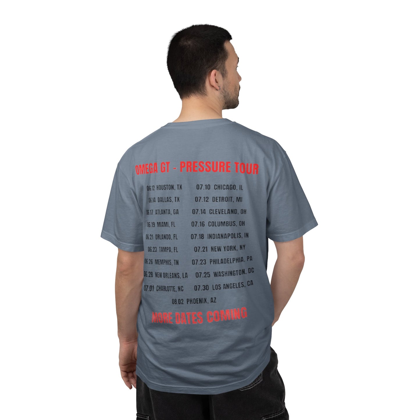 Omega GT "Pressure Tour" T-Shirt — Band Tour Tee with Dates