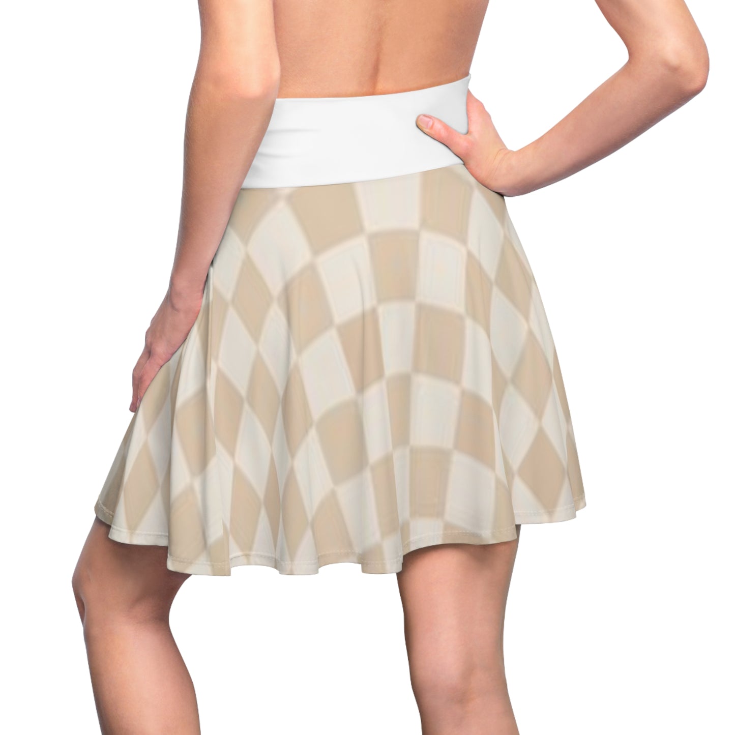 Beige Marble Check Skater Skirt