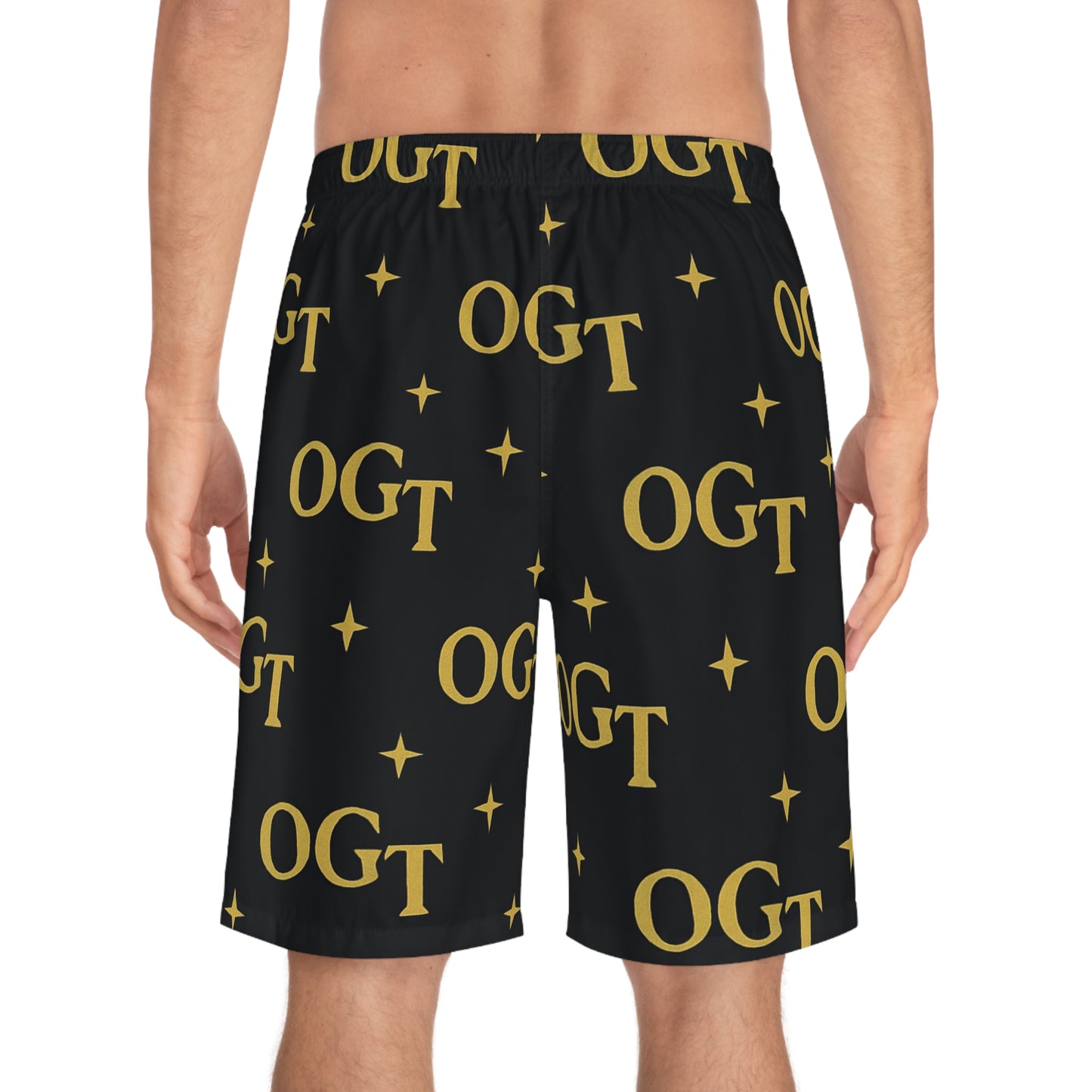 Black & Gold 'OGT' All-Over Print Swim Trunks