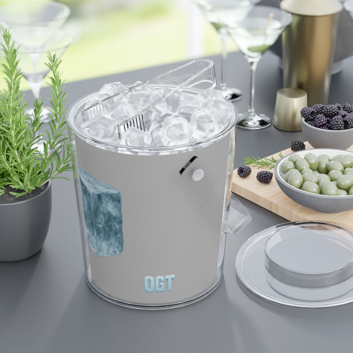 'OGT' Frosted Letter Ice Bucket with Tongs