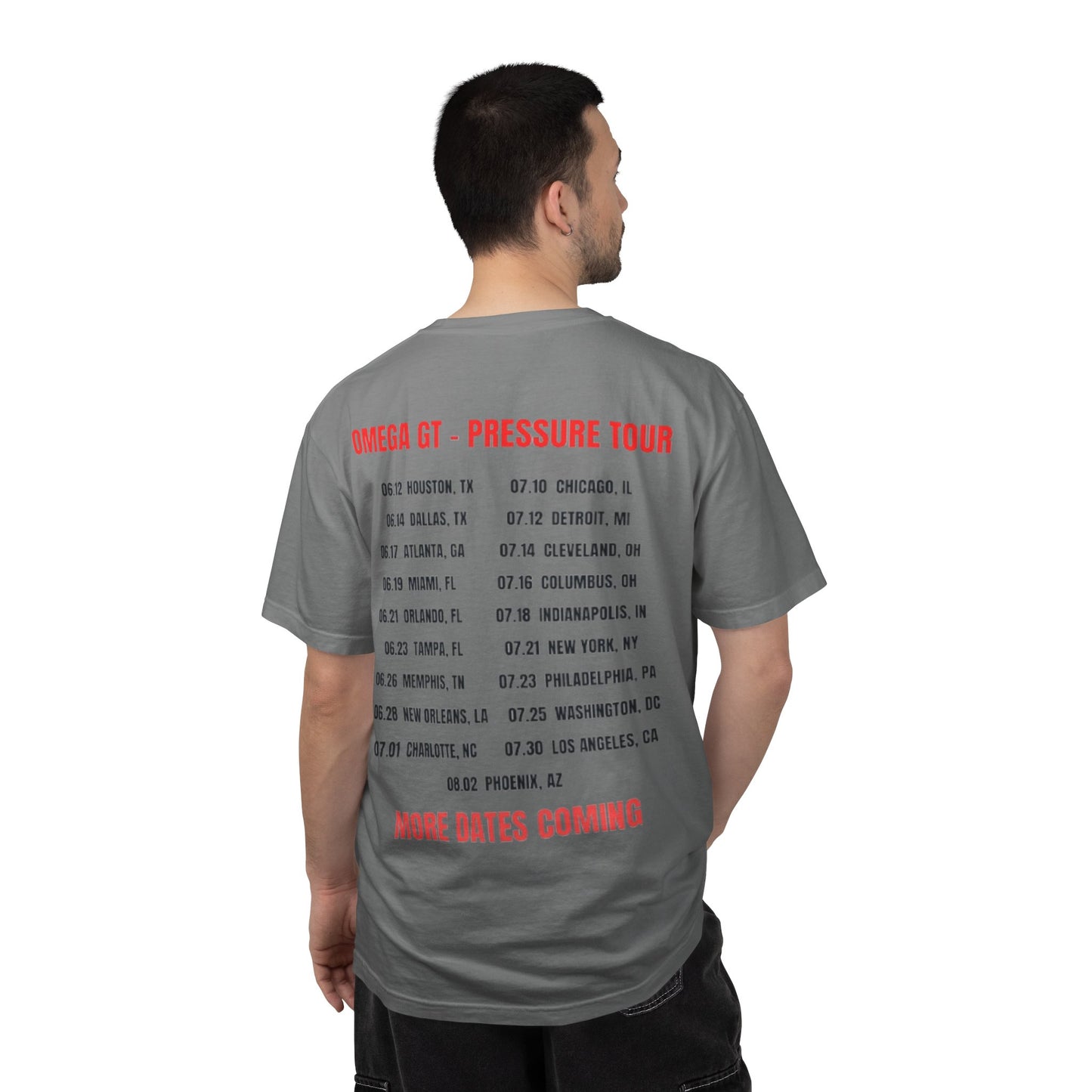Omega GT "Pressure Tour" T-Shirt — Band Tour Tee with Dates
