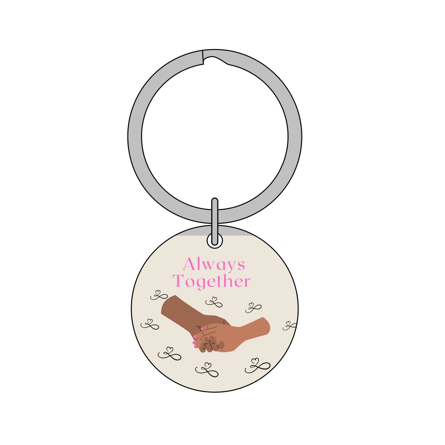 Always Together Round Stainless Steel Keychain