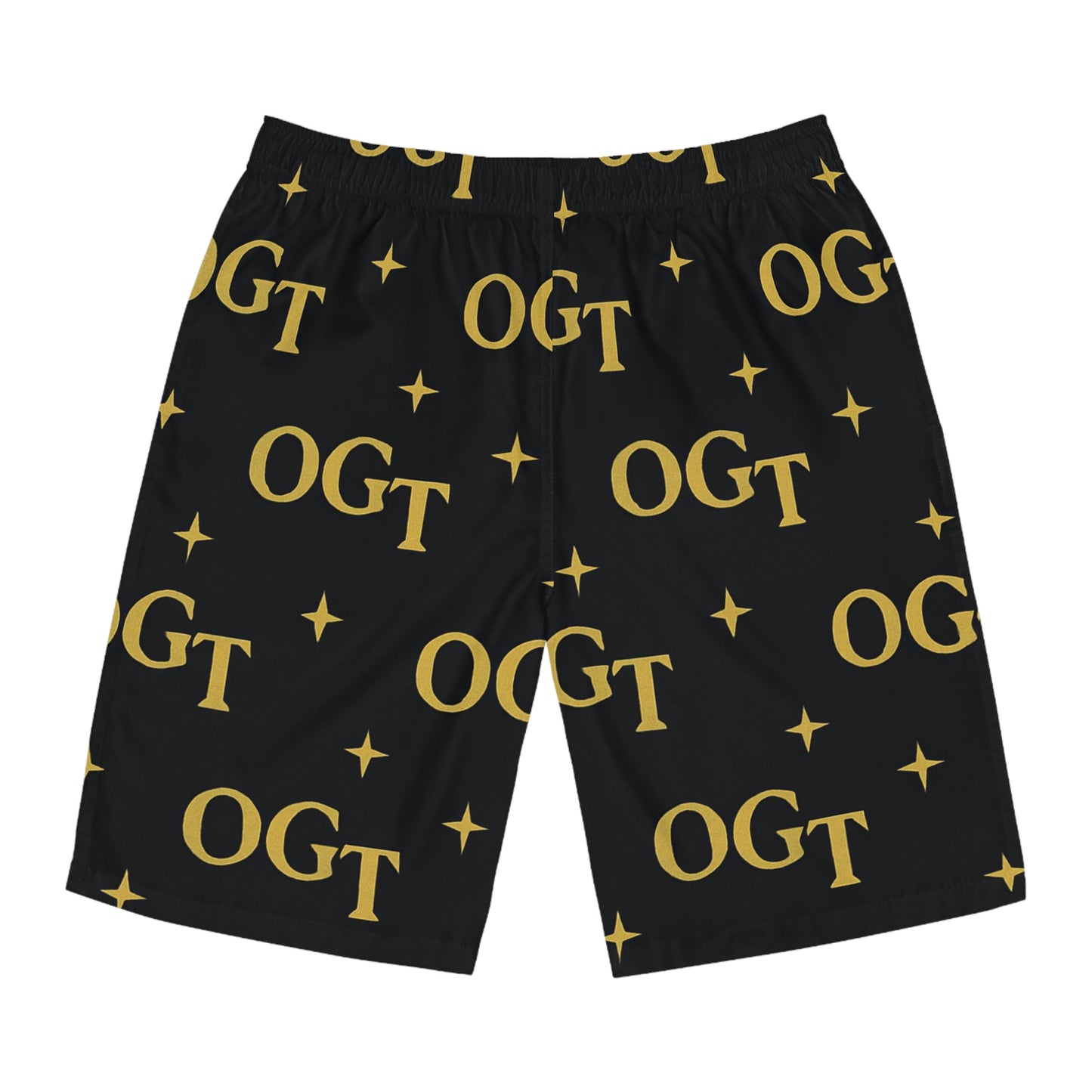 Black & Gold 'OGT' All-Over Print Swim Trunks
