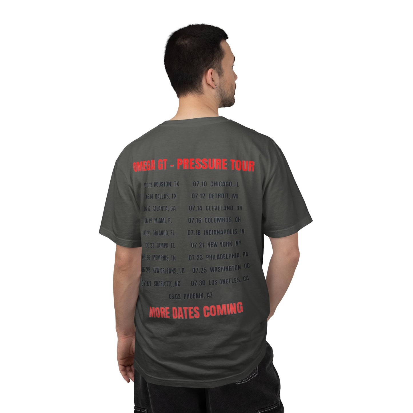 Omega GT "Pressure Tour" T-Shirt — Band Tour Tee with Dates