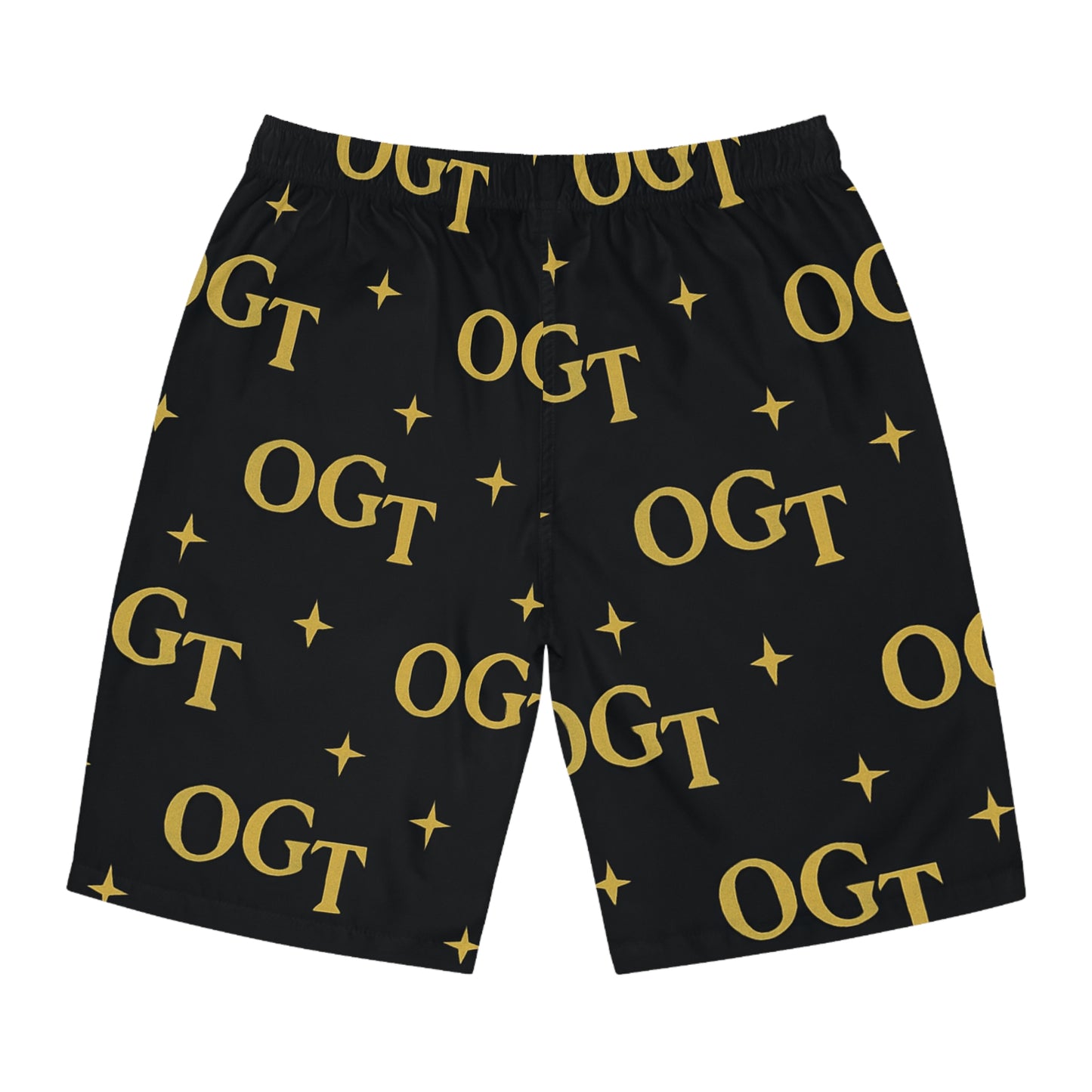 Black & Gold 'OGT' All-Over Print Swim Trunks