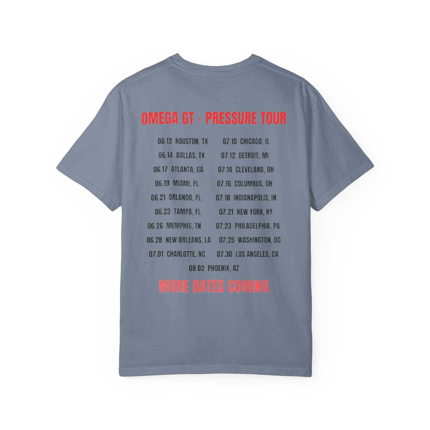 Omega GT "Pressure Tour" T-Shirt — Band Tour Tee with Dates