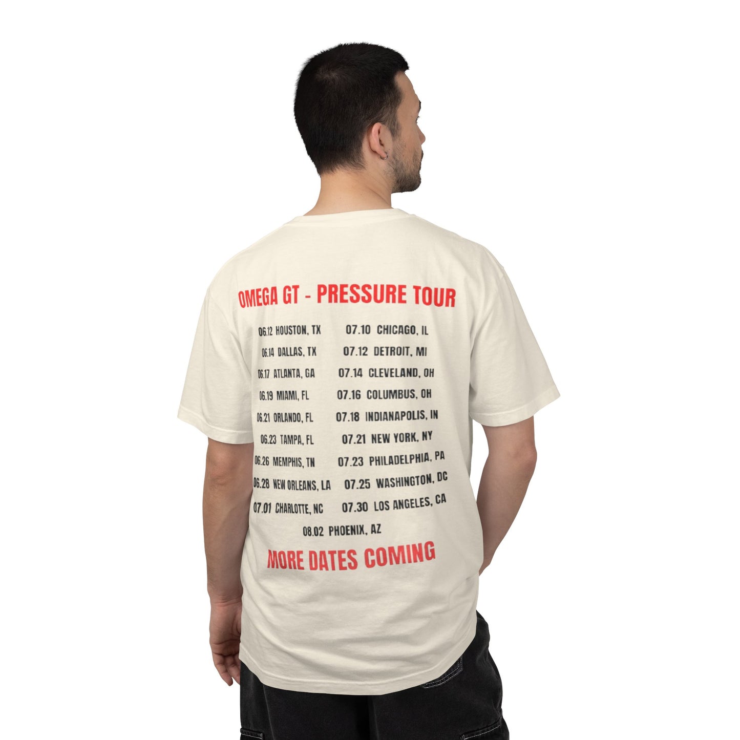 Omega GT "Pressure Tour" T-Shirt — Band Tour Tee with Dates