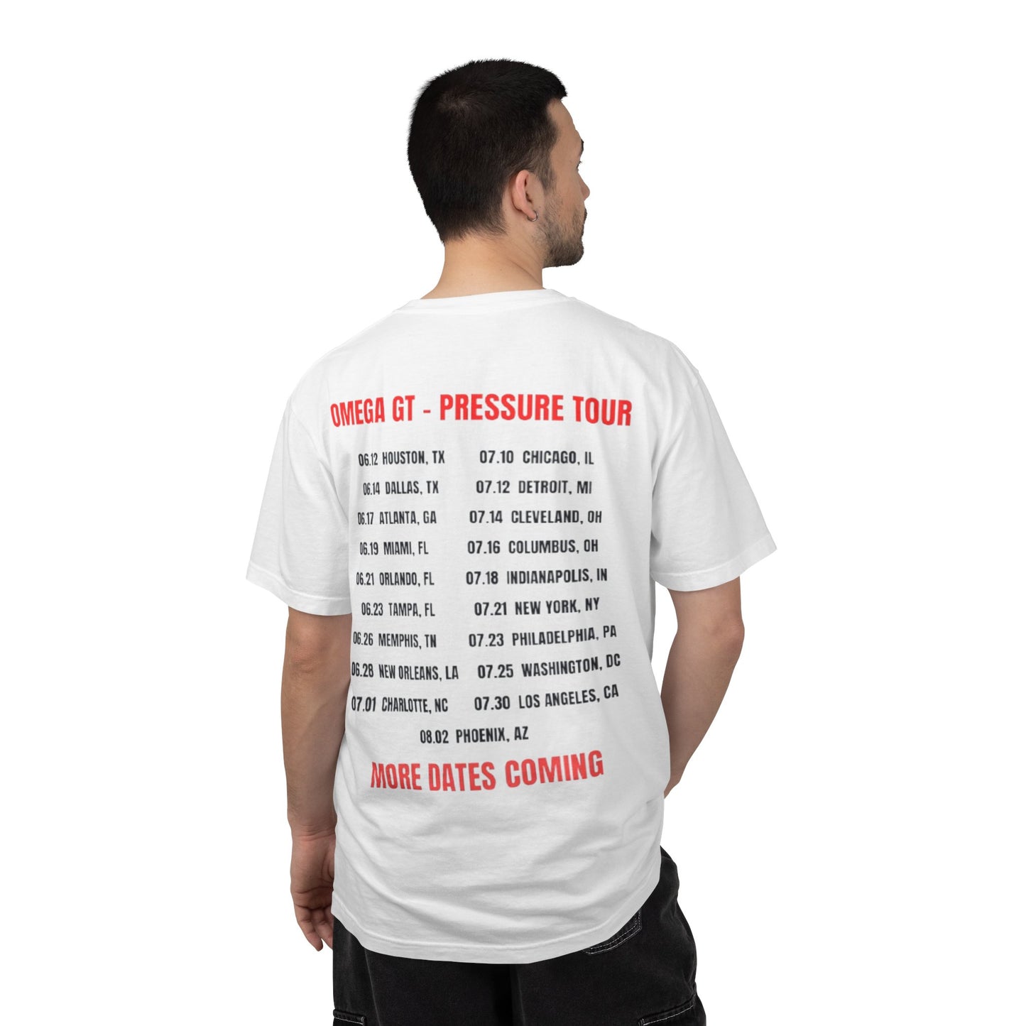 Omega GT "Pressure Tour" T-Shirt — Band Tour Tee with Dates