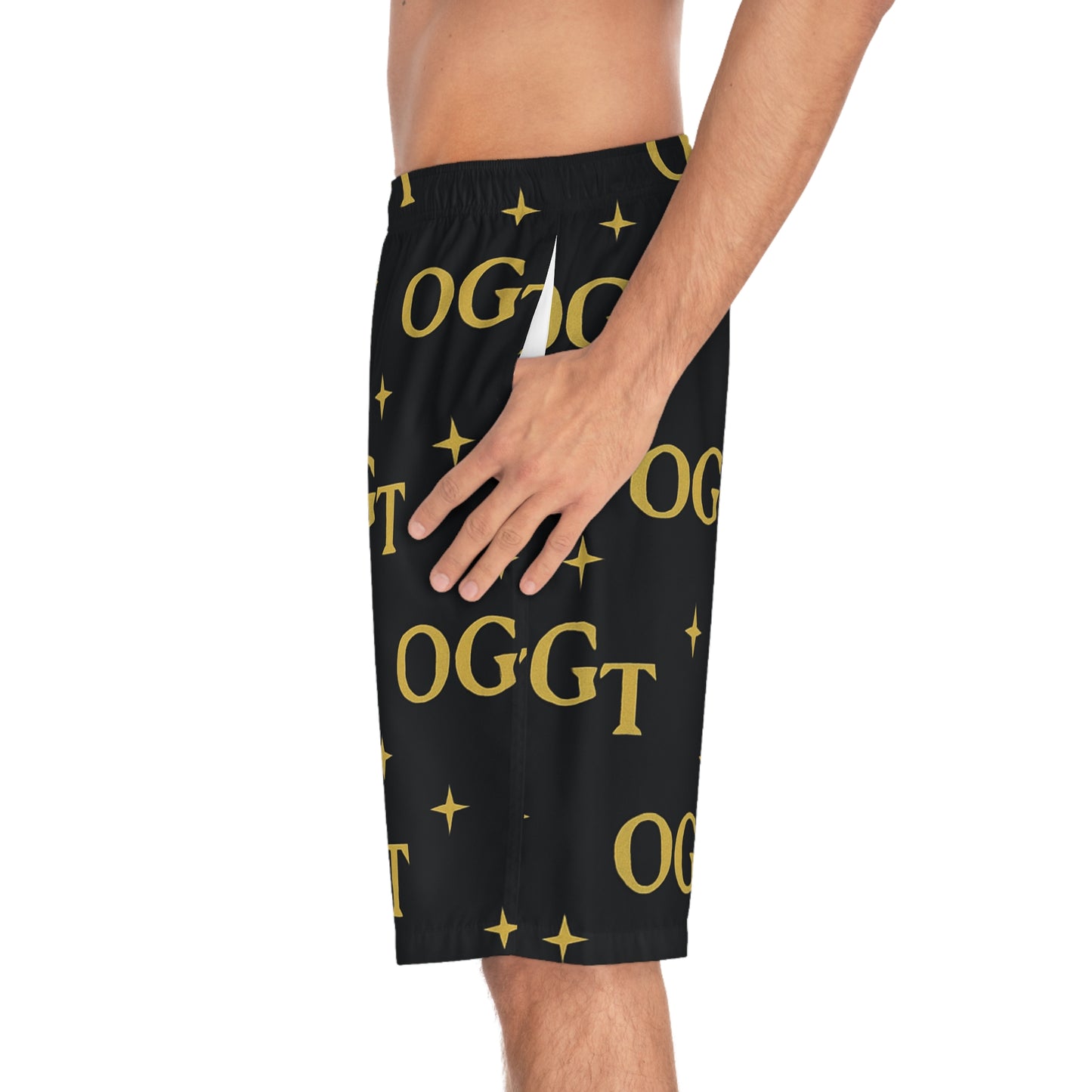 Black & Gold 'OGT' All-Over Print Swim Trunks