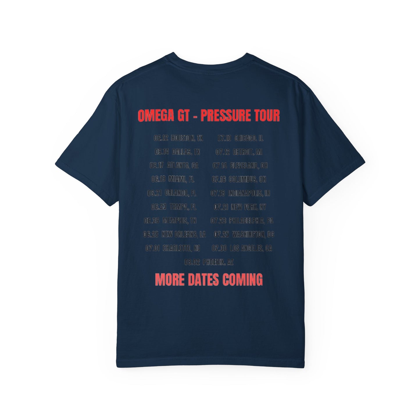 Omega GT "Pressure Tour" T-Shirt — Band Tour Tee with Dates