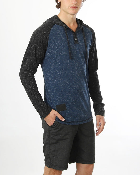 ZIMEGO Mens Long Sleeve Lightweight Hooded Henley – Color Block Pullover Hoodie  for Casual Gym Workout Travel